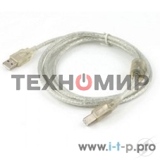 Кабель USB2.0 Cablexpert CCF-USB2-AMBM-TR-15, AM/BM, медь, двойн.экран, фер.кольцо, Pro, 4.5м, прозрач, пакет