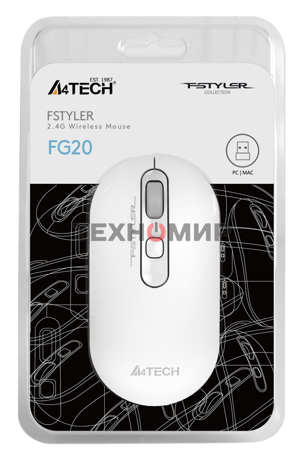 Мышь беспроводная A4Tech Fstyler FG20 белый, 2000 dpi, радиоканал, USB, кнопки - 4