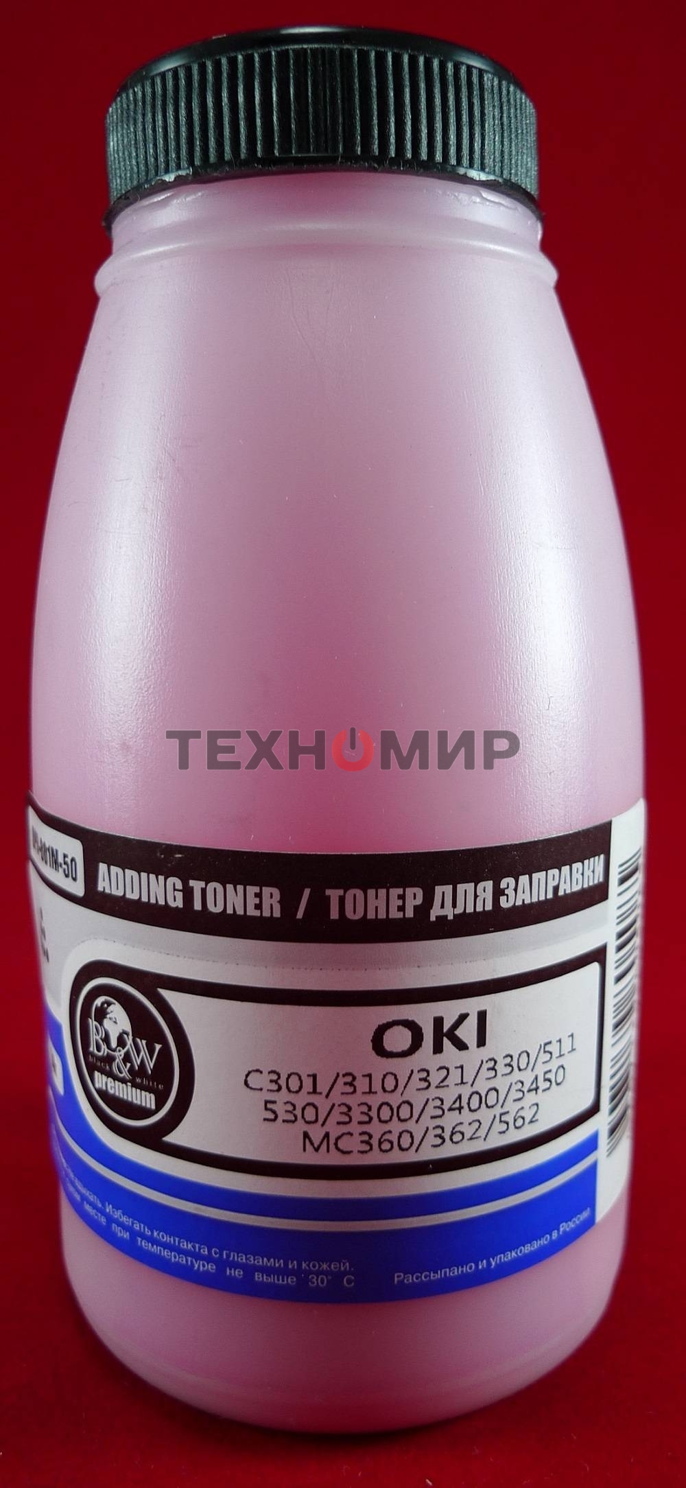 Тонер OKI C301/C321/C310/C330/C331/C510/C511/C530/C531/C3300/C3400/C3450/C3520/C3530/C3600/C5600/C5700/MC350/MC351/MC352/MC360/MC361/MC362/MC561/MC562 Magenta (фл., 50г) B&W Premium (Tomoegawa) - фас.России