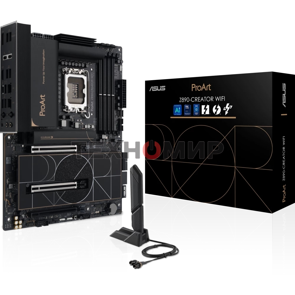Материнская плата ASUS ProArt Z890-CREATOR WIFI, LGA 1851, Intel Z890, 4xDDR5, 4xSATA, 5xM.2, 2xPCIe 5.0 x16, 1xPCIe 4.0 x16, 1xHDMI, 1xDP, 1x 10Gb LAN, 1x 2.5Gb LAN, 2xUSB-C 10Gbps, 6xUSB-A 10Gbps, 1xUSB-A 2.0, 7.1, ATX