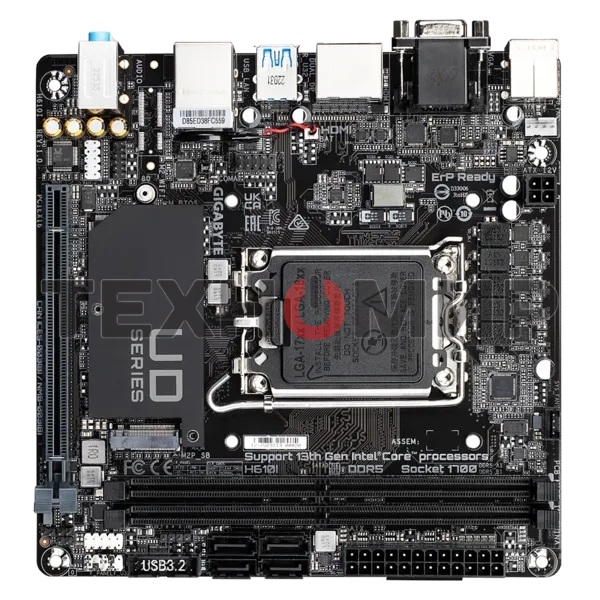 Материнская плата Gigabyte H610I, LGA 1700, Intel H610, 2xDDR5, 4xSATA, 1xM.2, 1xPCIe 4.0 x16, 1xHDMI, 1xVGA, 2xDP, 1x 1Gb LAN, 2xUSB-A 3.2 Gen 1, 4xUSB-A 2.0, 3x 3.5 мм, 7.1, Mini-ITX