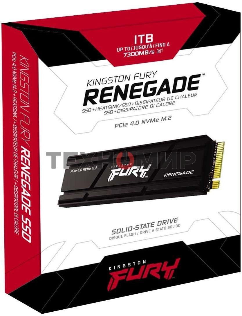 Накопитель SSD Kingston Fury Renegade, 1Tb, PCIe 4.0 x4, M.2 2280, NVMe, R/W 7300/6000, с радиатором