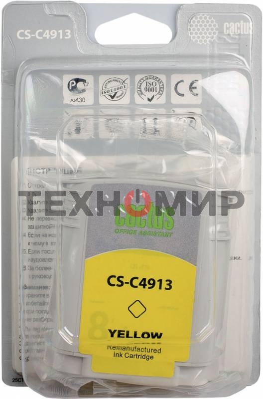Картридж струйный Cactus CS-C4913 №82 желтый (72 мл) для HP Design Jet 500/800C