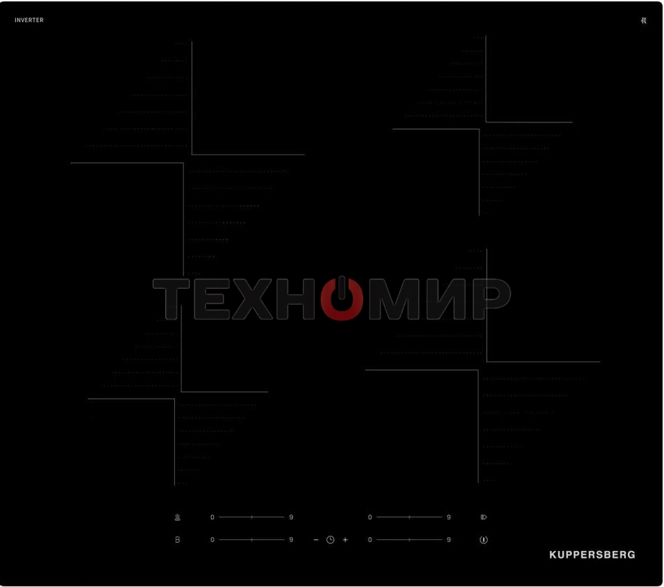 Индукционная варочная панель Kuppersberg ICI 606, 60 см, индукция, High-Tech, inverter, прямой край, 9 уровней мощности, бустер, Stop and Go, автоматическое отключение, таймер, индикатор остаточного тепла, сенсорное управление, черный