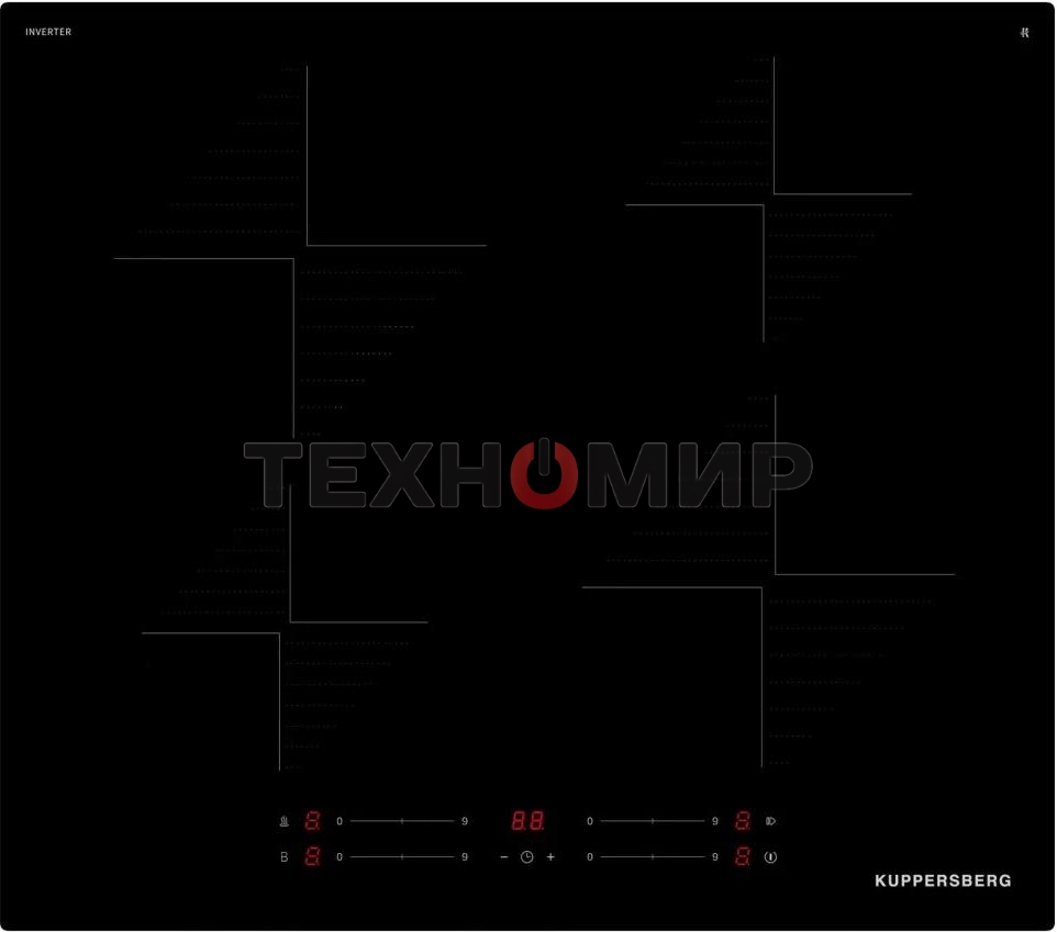 Индукционная варочная панель Kuppersberg ICI 606, 60 см, индукция, High-Tech, inverter, прямой край, 9 уровней мощности, бустер, Stop and Go, автоматическое отключение, таймер, индикатор остаточного тепла, сенсорное управление, черный