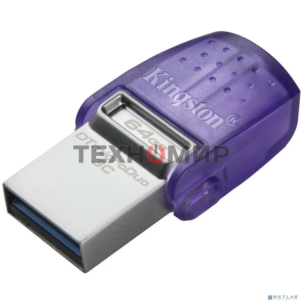 Флешка USB Kingston DataTraveler microDuo 3C (DTDUO3CG3/64Gb), 64Gb, USB 3.2 Gen 1/Type-C, R/W 200/15, фиолетовый