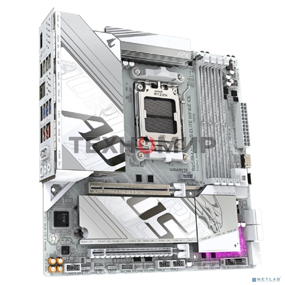 Материнская плата Gigabyte B850M AORUS ELITE WIFI6E ICE, AM5, AMD B850, 4xDDR5, 4xSATA, 2xM.2, 1xPCIe 5.0 x16, 1xPCIe 3.0 x4, 1xDP, 1xHDMI, 1x2.5Gb LAN, Wi-Fi 6E, Bluetooth 5.3, 2xUSB-A 10Gbps (Gen2), 5xUSB-A 5Gbps, 4xUSB-A 2.0, 1xUSB-C 10Gbps (Gen2), 2x3