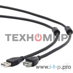 Кабель Cablexpert USB2.0 Pro CCF2-USB2-AMAF-6, AM/AF, 1.8м, экран, 2феррит.кольца, черный, пакет
