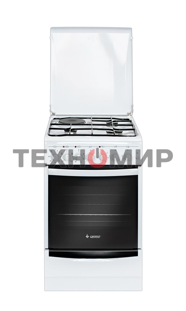 Плита комбинированная Gefest ПГЭ 5112-02 белый, конфорок 3 газовых и 1 электрическая, духовка 55 л, 50 см x 85 см x 58.5 см