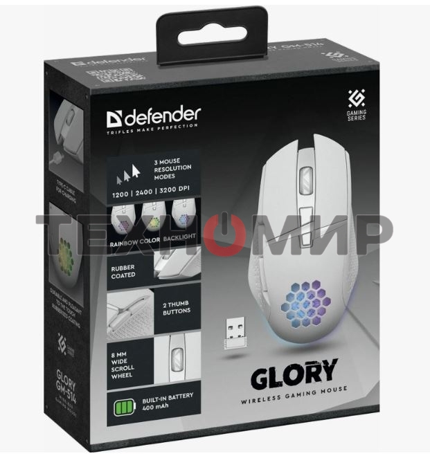 Мышь беспроводная Defender Glory GM-514 белый, 3200 dpi, радиоканал, USB, кнопки - 7