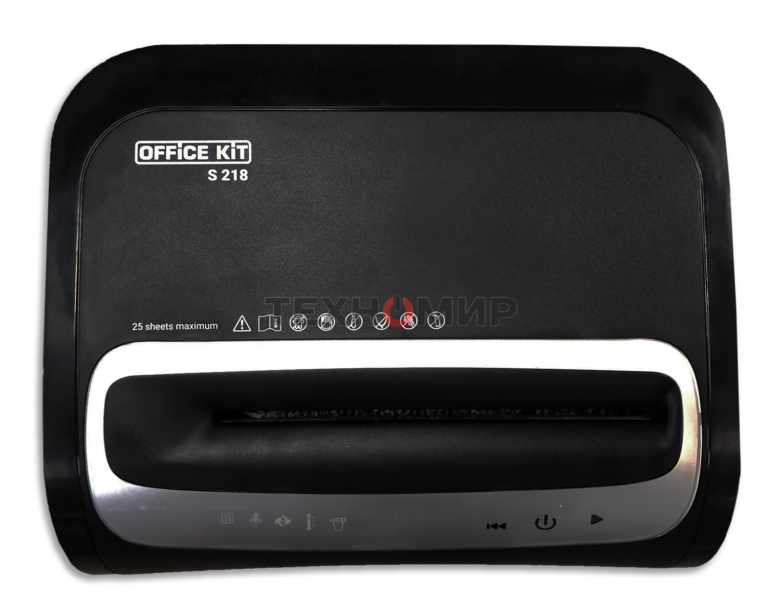 Шредер Office Kit S218 (1,9x13) черный (секр.P-5)/фрагменты/22лист./30лтр./скрепки/скобы/пл.карты/CD