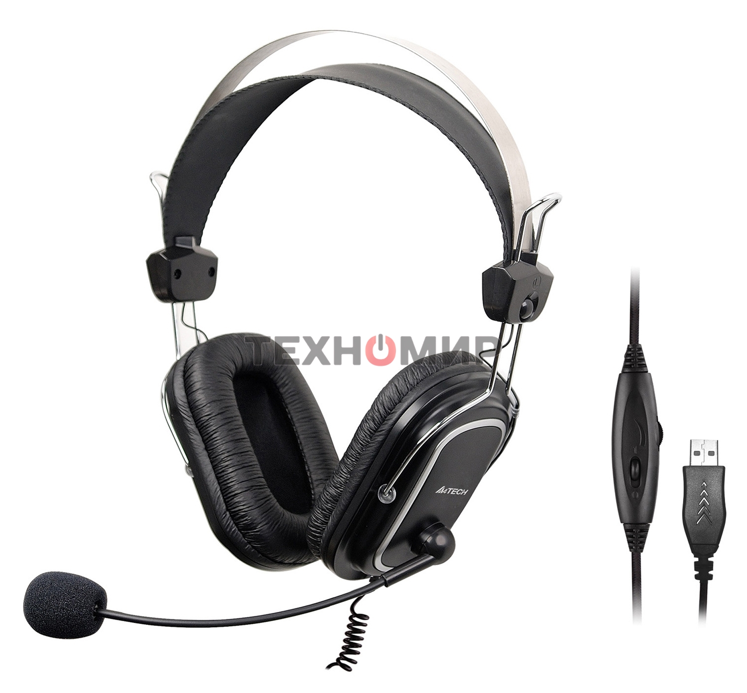 Гарнитура проводная с микрофоном A4Tech HU-50 черный 2м накладные USB оголовье