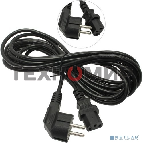 Кабель питания ExeGate Special PC-5S (Евровилка угловая Schuko->С13) 3*0.5, CCA, черный, 5м