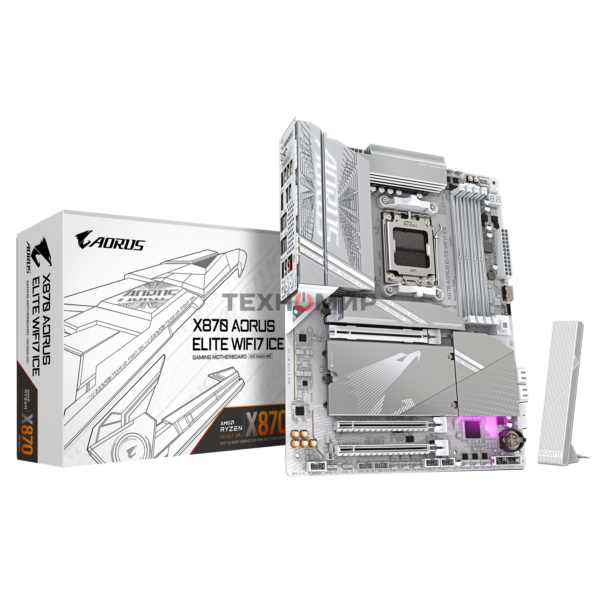 Материнская плата Gigabyte X870 AORUS ELITE WIFI7 ICE, AM5, AMD X870, 4xDDR5, 4xSATA, 4xM.2, 1xPCI-E 5.0 x16, 1xPCI-E 4.0 x4, 1xPCI-E 3.0 x2, 1xHDMI, 1x 2.5Gb LAN, 2xUSB-C 4.0, 2xUSB 3.2 Gen 2, 4xUSB 3.2 Gen 1, 4xUSB 2.0, 2x3.5 мм, 7.1, ATX