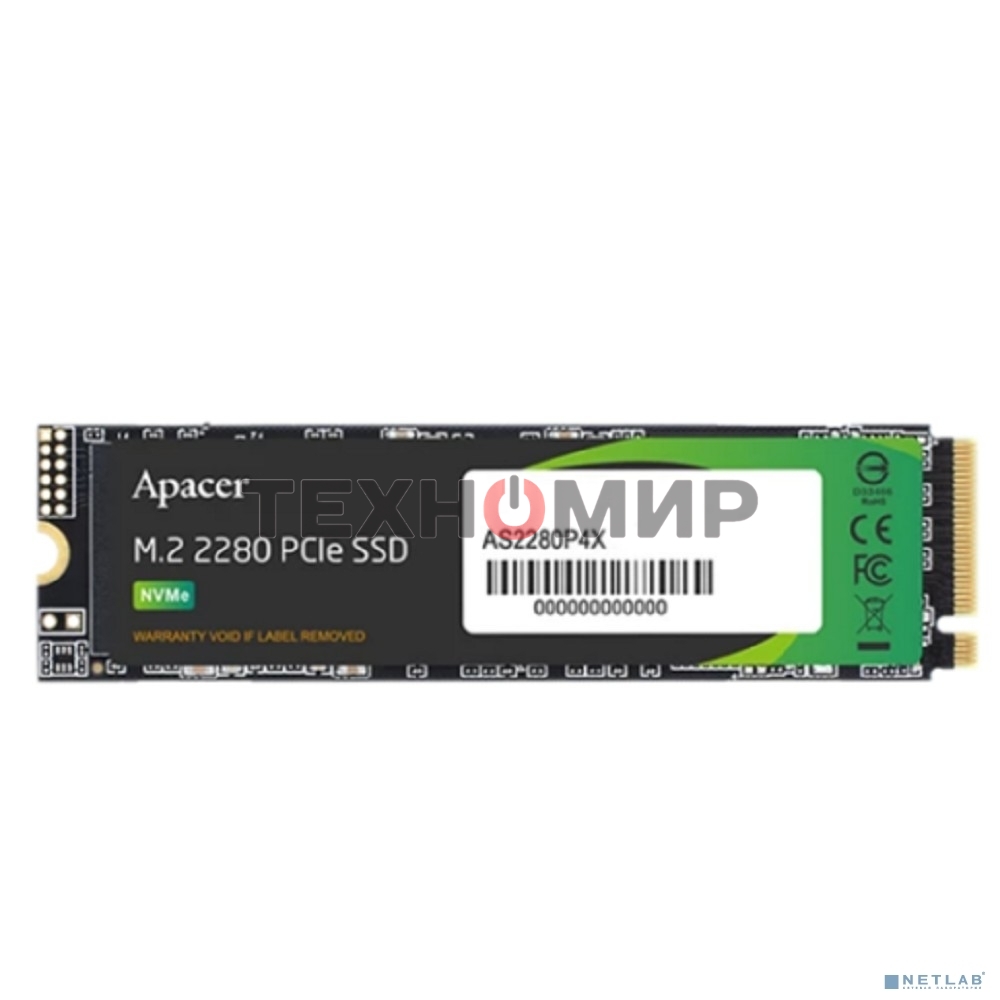 Накопитель SSD Apacer AS2280P4, 512Gb, M.2 2280, PCIe 3.0 x4, NVMe, R/W 2100/1500