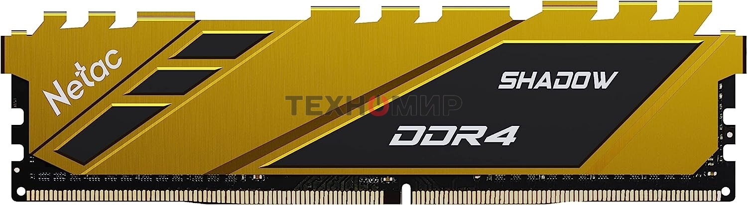 Оперативная память NETAC Shadow, DDR4, 8GB (1x8GB), 3200MHz, CL16, DIMM, с радиаторами, желтый
