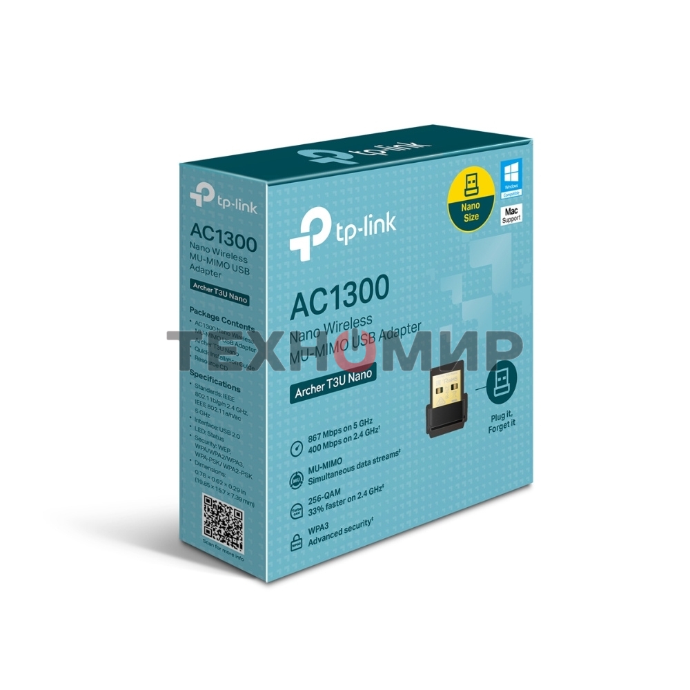 Ультракомпактный Wi-Fi USB-адаптер TP-Link Archer T3U Nano AC1300 с поддержкой MU-MIMO