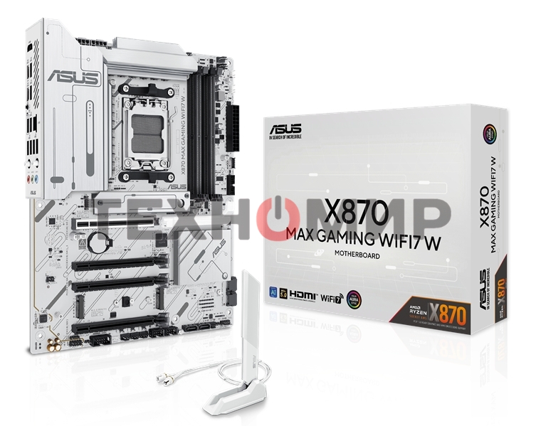 Материнская плата ASUS X870 MAX GAMING WIFI7 W, AM5, AMD X870, 4xDDR5, 4xSATA, 3xM.2, 1xPCIe 5.0 x16, 2xPCIe 4.0 x16, 1xPCIe 3.0 x16, 1xHDMI, 2xUSB Type-C (Display), 1x2.5Gb LAN, Wi-Fi 7, Bluetooth 5.4, 2xUSB-C 40Gbps, 1xUSB-A 10Gbps, 3xUSB-A 5Gbps, 4xUSB