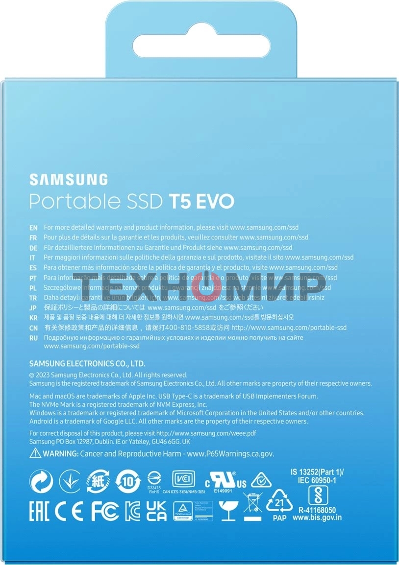 Внешний SSD Samsung T5 EVO, 2TB, USB 3.2 Gen 1 Type-C, R/W 460/460, черный