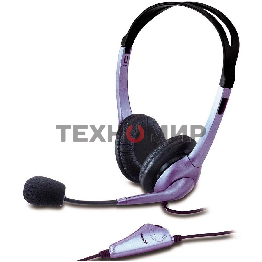 Гарнитура проводная Genius HS-04S (крепление - оголовье, накладные наушники, разъем mini jack 3.5 мм, фиксированное крепление микрофона.) Цвет сиреневый.