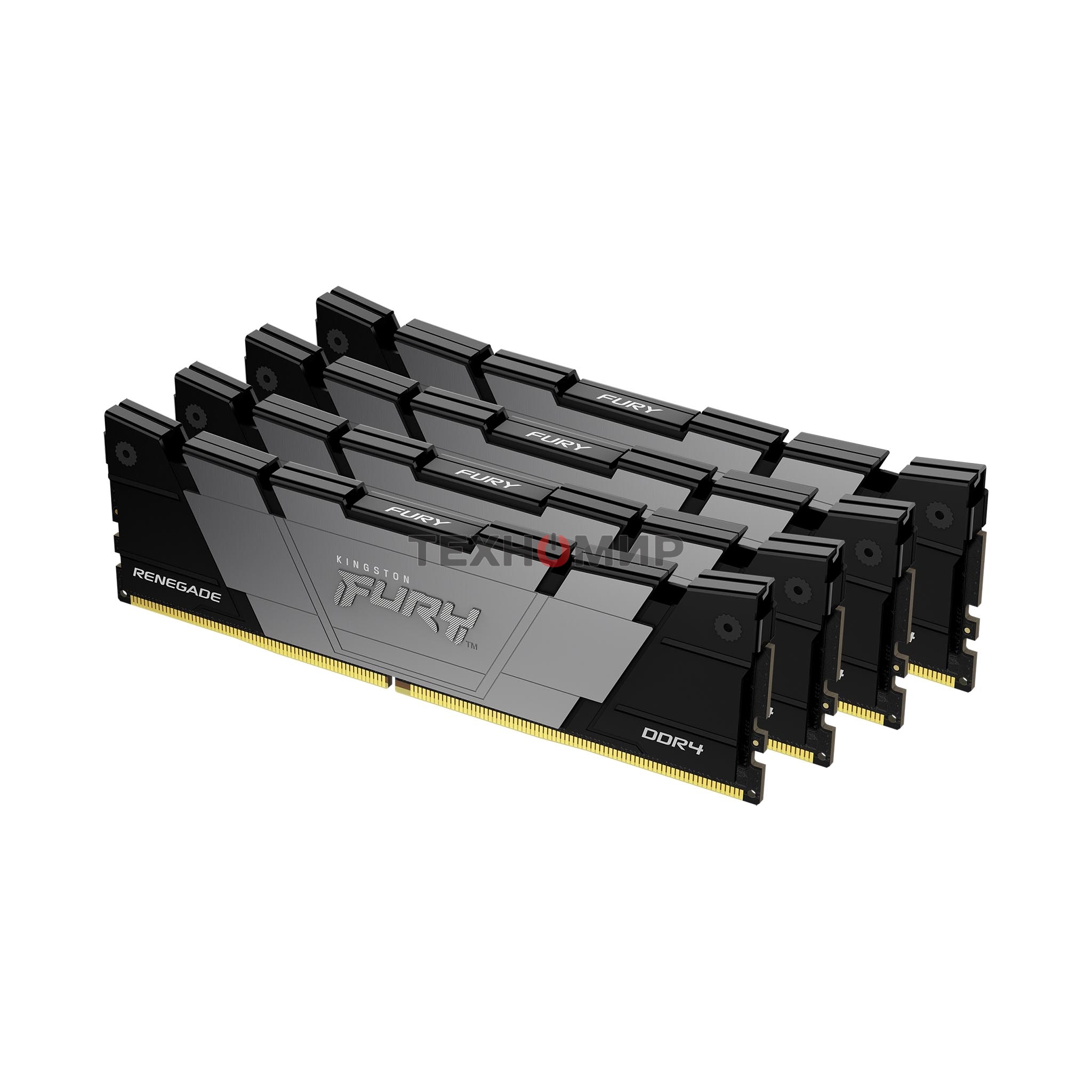 Оперативная память Kingston Fury Renegade, DDR4, 128GB (4x32GB), 3200MHz, CL16, DIMM, радиатор, черный