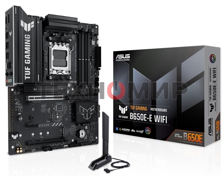 Материнская плата ASUS TUF GAMING B650-E WIFI, AM5, AMD B650, 4xDDR5, 4xSATA, 3xM.2, 1xPCIe 4.0 x16, 1xPCIe 4.0 x16, 1xPCIe x1, 1xDP, 1xHDMI, 1x2.5Gb LAN, Wi-Fi 6E, Bluetooth 5.3, 2xUSB-C (1x10Gbps, 1x20Gbps), 3xUSB-A 5Gbps, 2xUSB-A 10Gbps, 3xUSB-A 2.0, 5