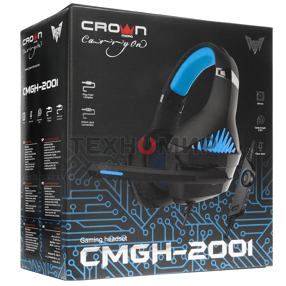 Гарнитура проводная игровая CROWN CMGH-2001 Black&blue