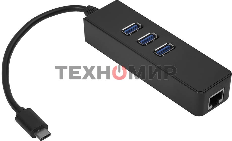 Cетевой адаптер Greenconnect USB 3.1 Тип C M -> Ethernet RJ-45 F Lan Card + USB 2.0-хаб на 3 порта (GCR-UC2CL01)