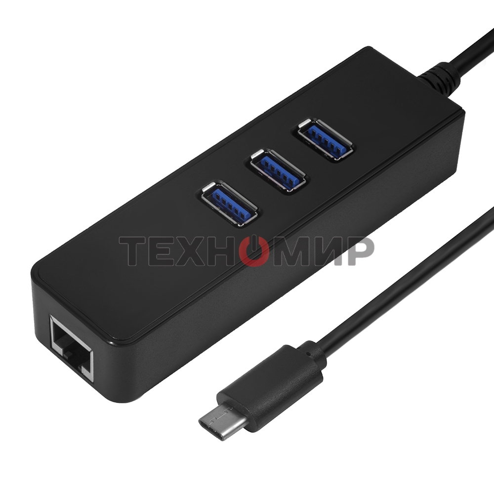 Cетевой адаптер Greenconnect USB 3.1 Тип C M -> Ethernet RJ-45 F Lan Card + USB 2.0-хаб на 3 порта (GCR-UC2CL01)