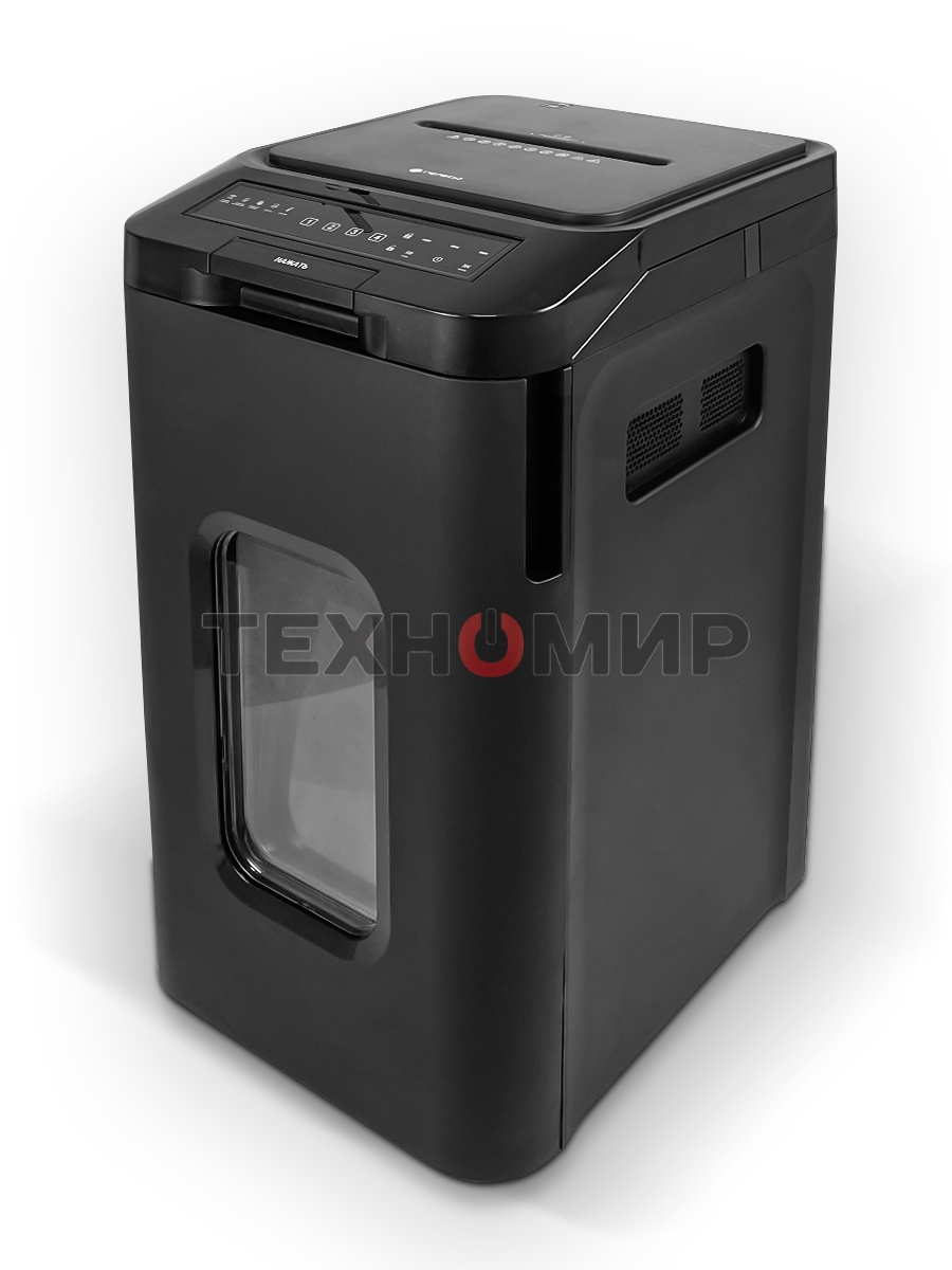 Шредер Heleos АП55-4 черный с автоподачей (секр.P-4) фрагменты 400лист. 55лтр. скрепки скобы пл.карты