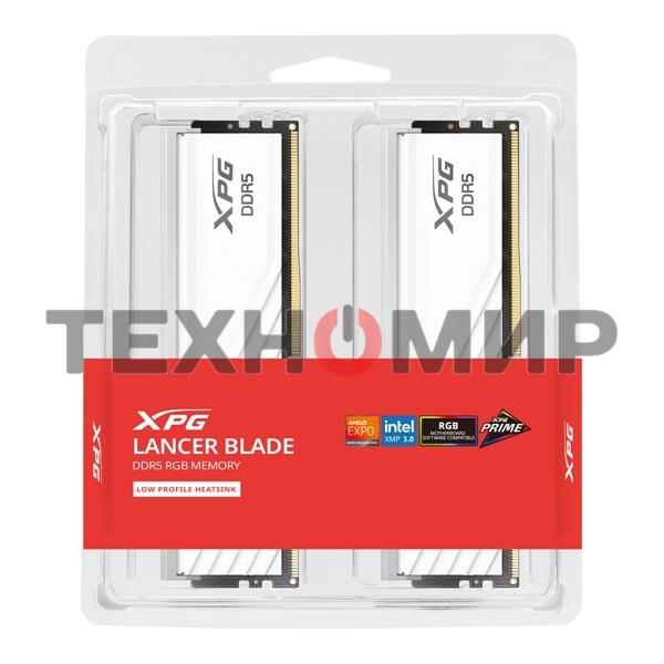 Оперативная память XPG Lancer Blade RGB, DDR5, 32Gb (2x16Gb), 6000MHz, CL34, DIMM, с радиаторами, RGB, белый