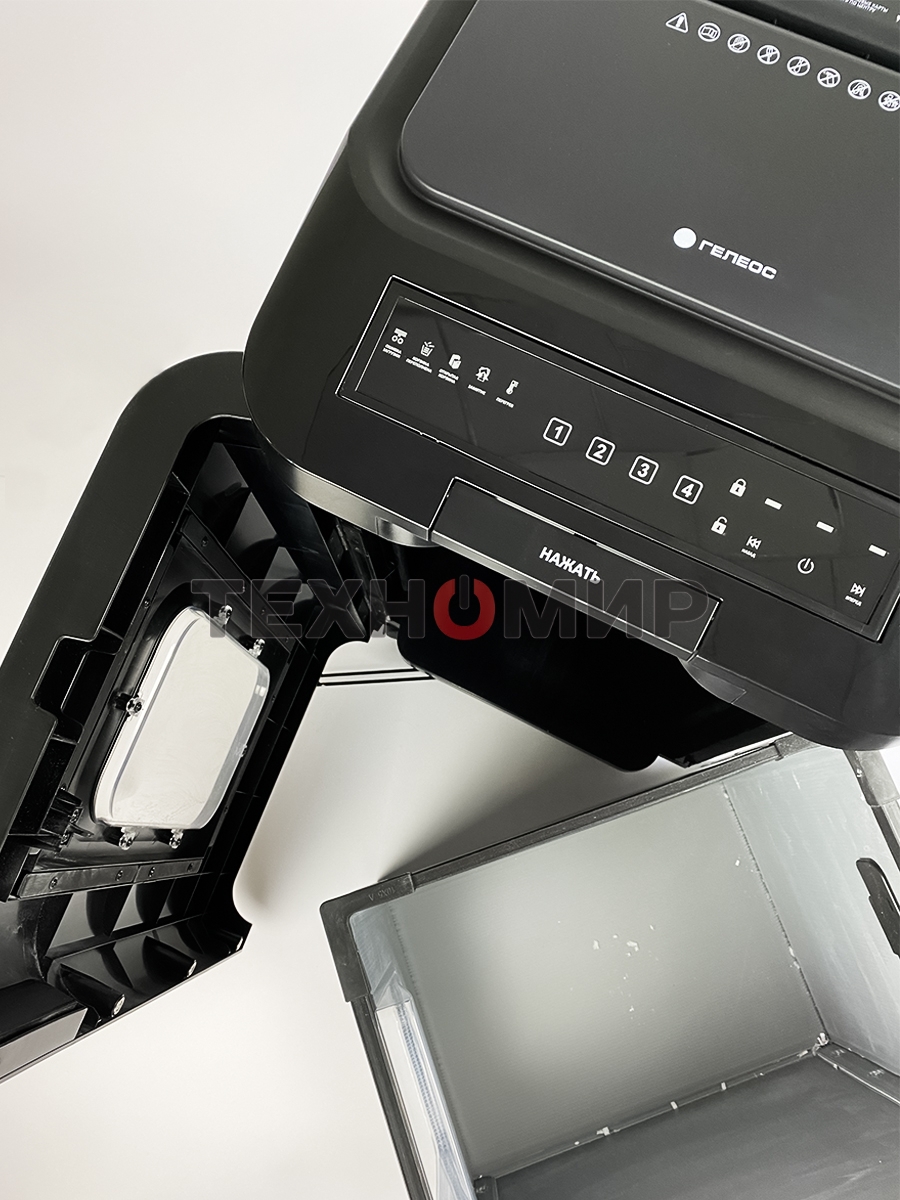 Шредер Heleos АП55-4 черный с автоподачей (секр.P-4) фрагменты 400лист. 55лтр. скрепки скобы пл.карты