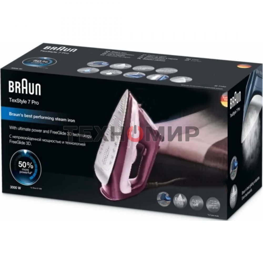 Утюг Braun SI7181VI сиреневый/фиолетовый, 3100 Вт, 50 г/мин, 230 г/мин, 300 мл