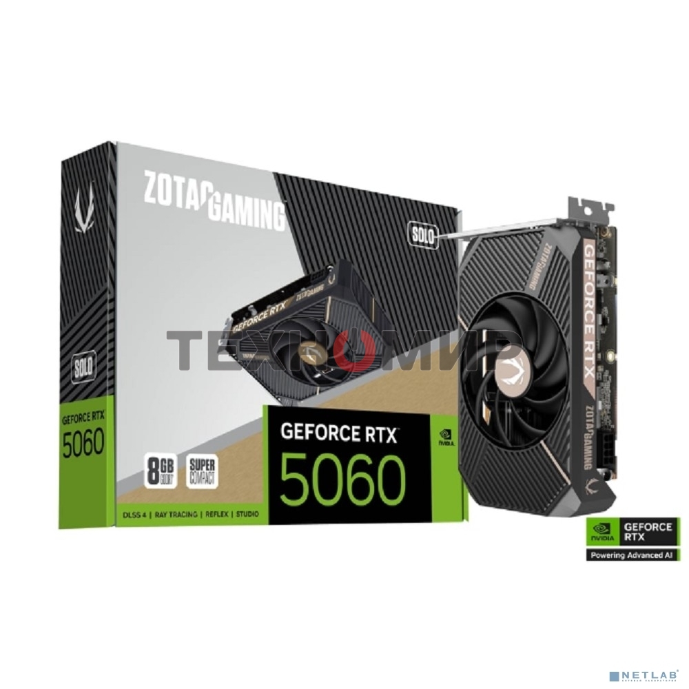Видеокарта Zotac RTX 5060 SOLO 8Gb GDDR7 128bit 3xDP HDMI 1FAN LITE PACK