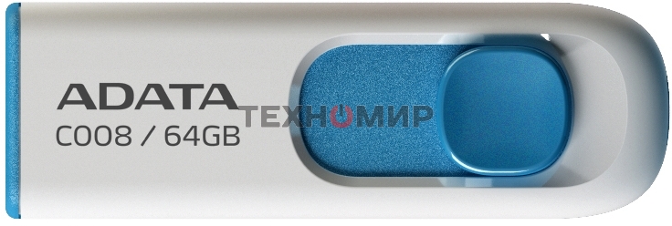 Флешка USB ADATA С008 (AC008-64G-RWE), 64Gb, USB 2.0, R/W 15/5, белый/синий