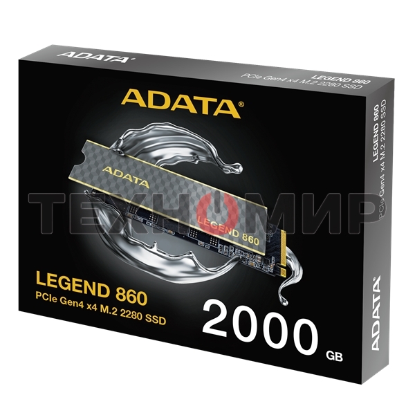 Накопитель SSD ADATA LEGEND 860, 2Tb, PCIe 4.0 x4, M.2 2280, NVMe, R/W 6000/5000, с радиатором