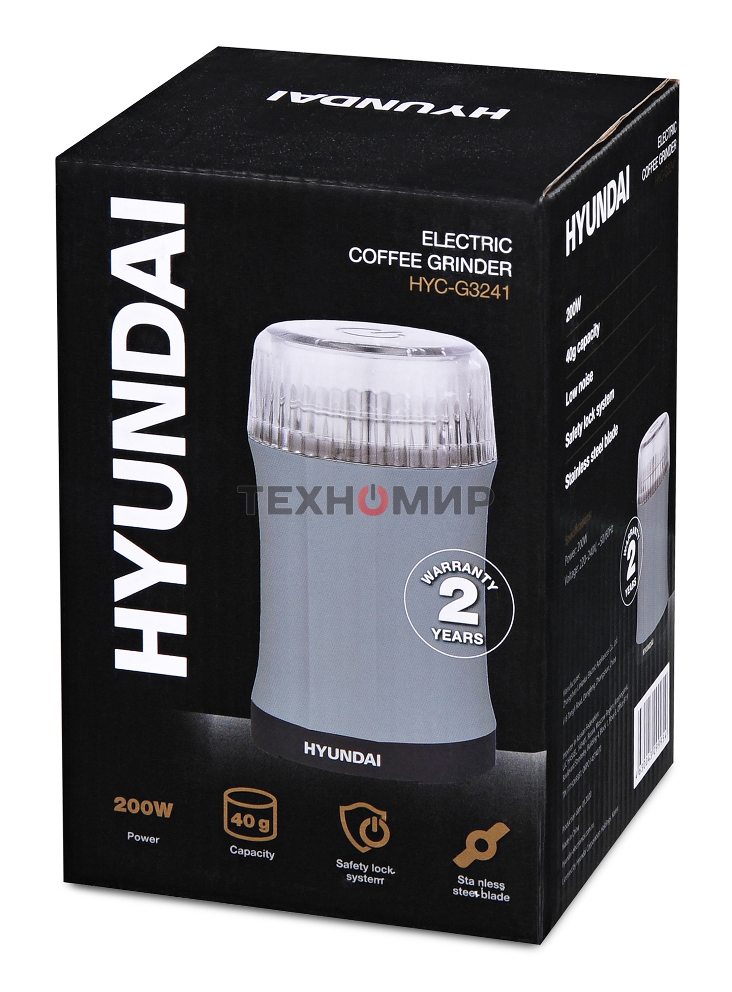 Кофемолка Hyundai HYC-G3241 200Вт сист.помол.:ротац.нож вместим.:40гр черный