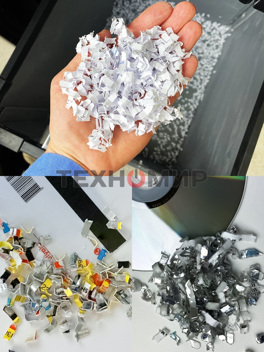 Шредер Heleos АП55-4 черный с автоподачей (секр.P-4) фрагменты 400лист. 55лтр. скрепки скобы пл.карты