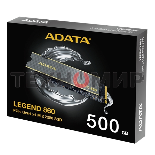 Накопитель SSD ADATA LEGEND 860, 500Gb, PCIe 4.0 x4, M.2 2280, NVMe, R/W 5000/3000, с радиатором