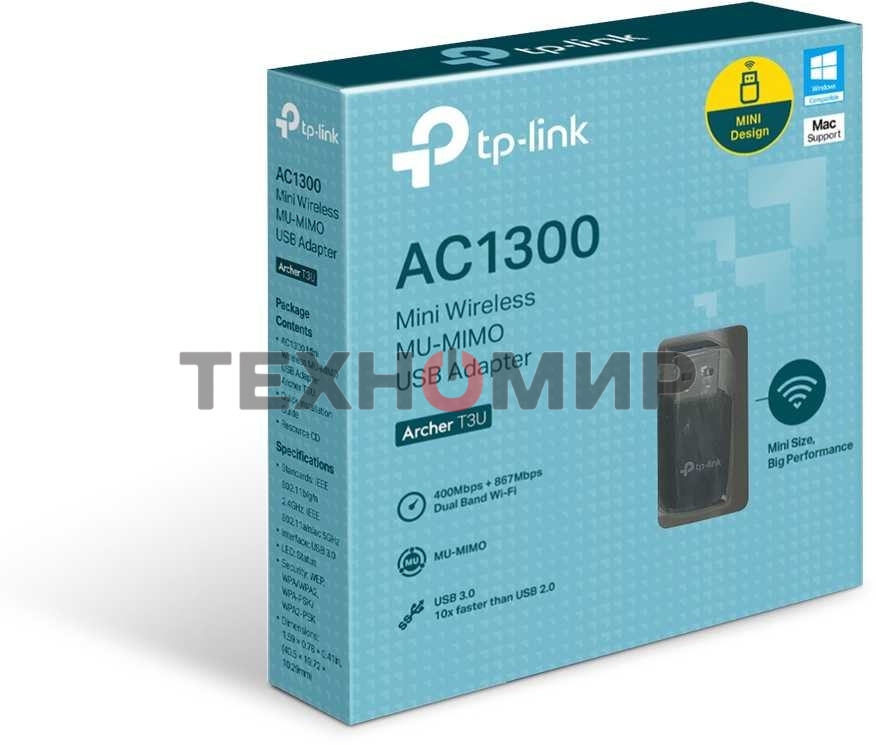 Адаптер TP-Link Archer T3U AC1300 Мини Wi-Fi MU-MIMO USB-адаптер
