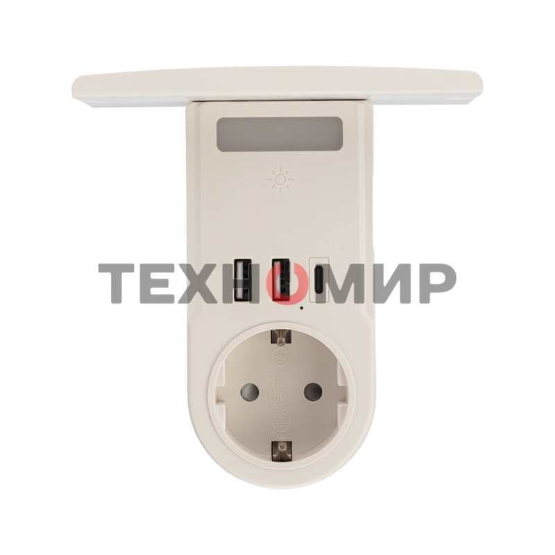 Сетевое зарядное устройство USB Rexant (2хUSB-A + USB-С) + розетка 220-250В с подсветкой и подставкой для телефона