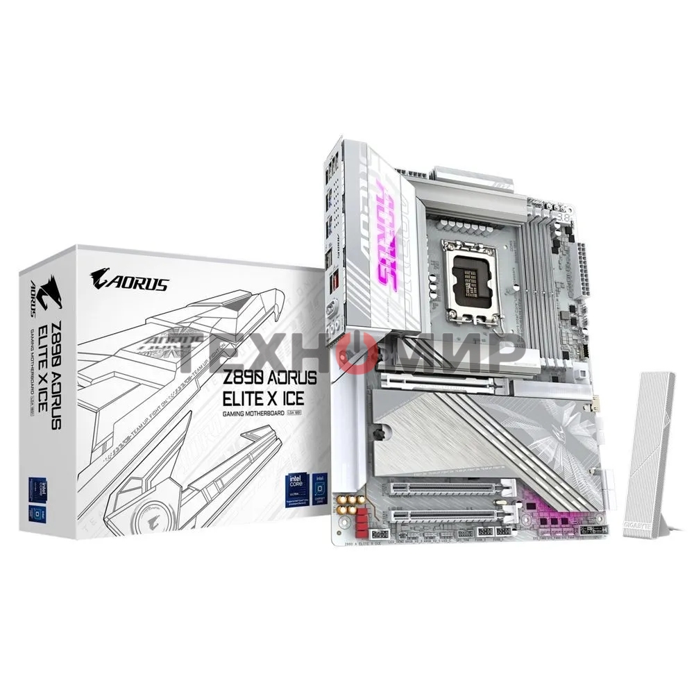 Материнская плата Gigabyte Z890 AORUS ELITE X ICE, LGA 1851, Intel Z890, 4xDDR5, 4xSATA, 5xM.2, 1xPCIe 5.0 x16, 1xPCIe 4.0 x4, 1xPCIe 4.0 x1, 1x 2.5Gb LAN, 4xUSB-A 3.2 Gen 1, 2xUSB-A 3.2 Gen 2, 4xUSB-A 2.0, 1xUSB-C (Thunderbolt 4), 2x3.5 мм, 7.1, ATX