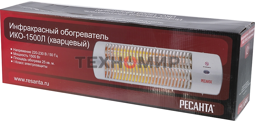 Обогреватель инфракрасный Ресанта ИКО-1500Л, серый, кварцевый, 1500 Вт, 25 м2, термостат
