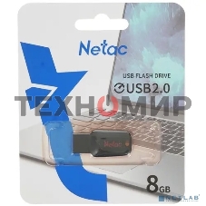 Флешка USB Netac U197 (NT03U197N-008G-20BK), 8Gb, USB 2.0, R/W 25/10, черный/красный