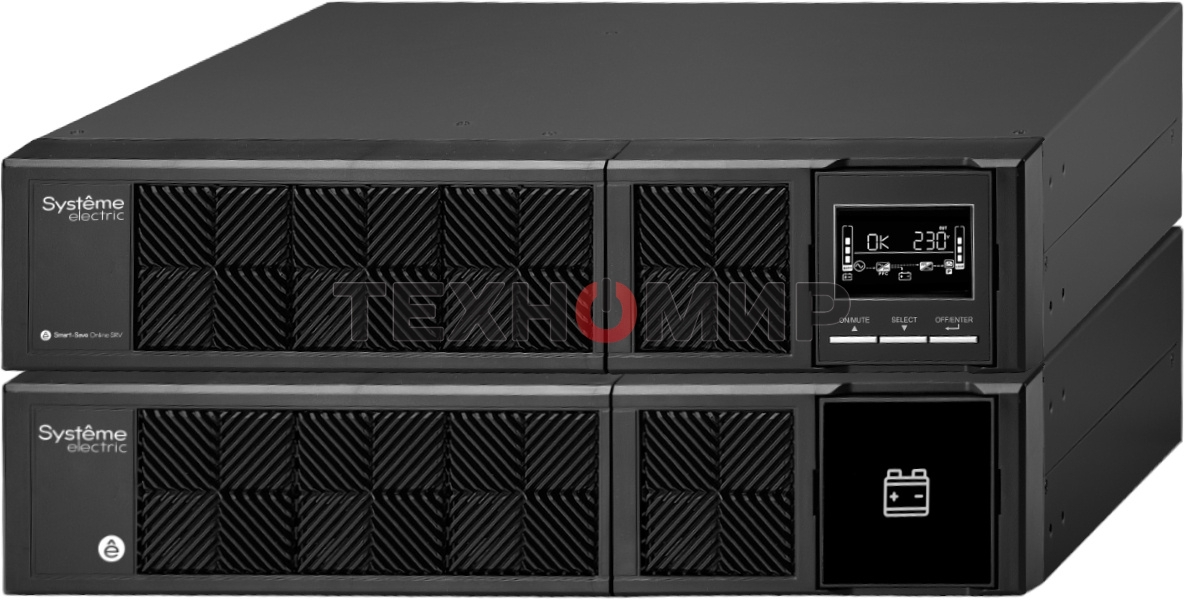 Источник бесперебойного питания Systeme Electriс Smart-Save Online SRV, 1000VA/900W, On-Line, Extended-run, Rack 2U(Tower convertible), LCD, Out: 6xC13, SNMP Intelligent Slot, USB, RS-232