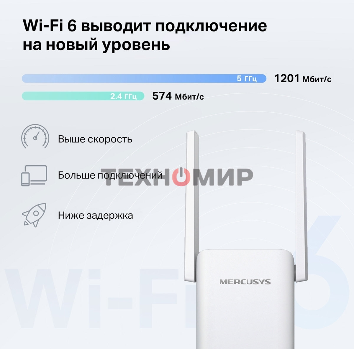 Повторитель беспроводного сигнала Mercusys ME70X AX1800 10/100/1000 белый (упак.:1шт)