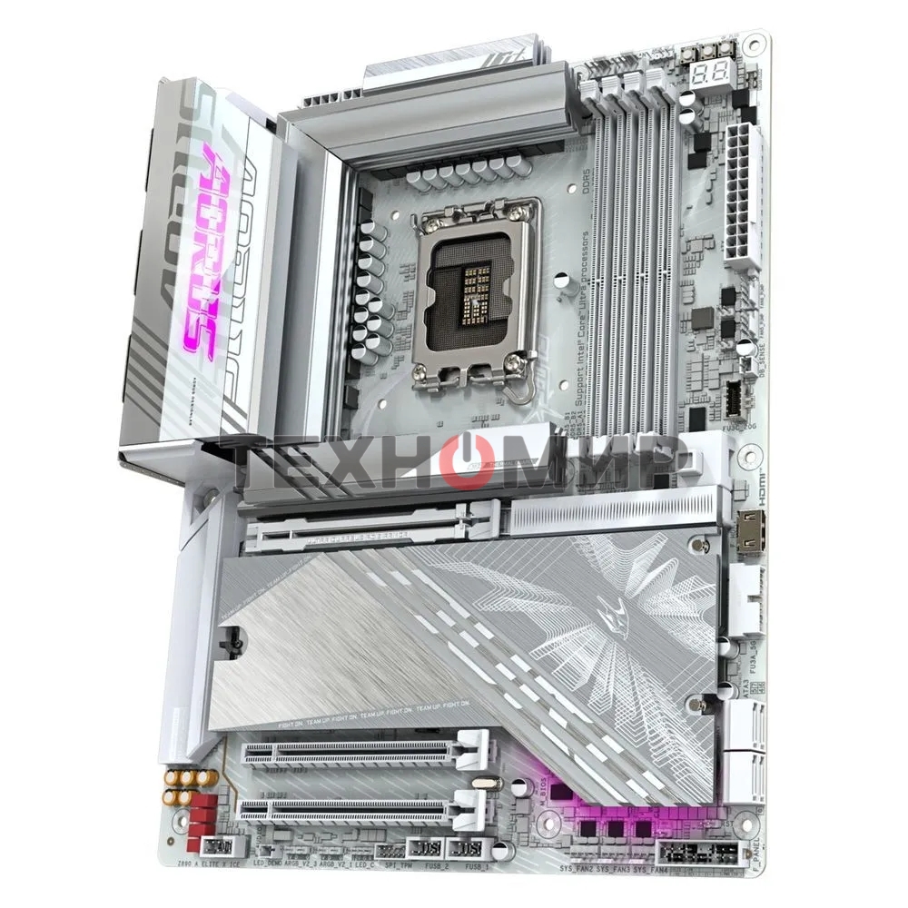 Материнская плата Gigabyte Z890 AORUS ELITE X ICE, LGA 1851, Intel Z890, 4xDDR5, 4xSATA, 5xM.2, 1xPCIe 5.0 x16, 1xPCIe 4.0 x4, 1xPCIe 4.0 x1, 1x 2.5Gb LAN, 4xUSB-A 3.2 Gen 1, 2xUSB-A 3.2 Gen 2, 4xUSB-A 2.0, 1xUSB-C (Thunderbolt 4), 2x3.5 мм, 7.1, ATX