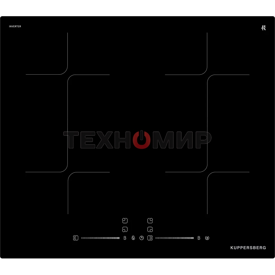 Варочная панель Kuppersberg ICI 625, индукция, High-Tech, 59 см, 9 уровней мощности, блокировка управления, автоматическое отключение, Inverter, таймер, Booster, Flexi-zone, слайдерное управление, черный