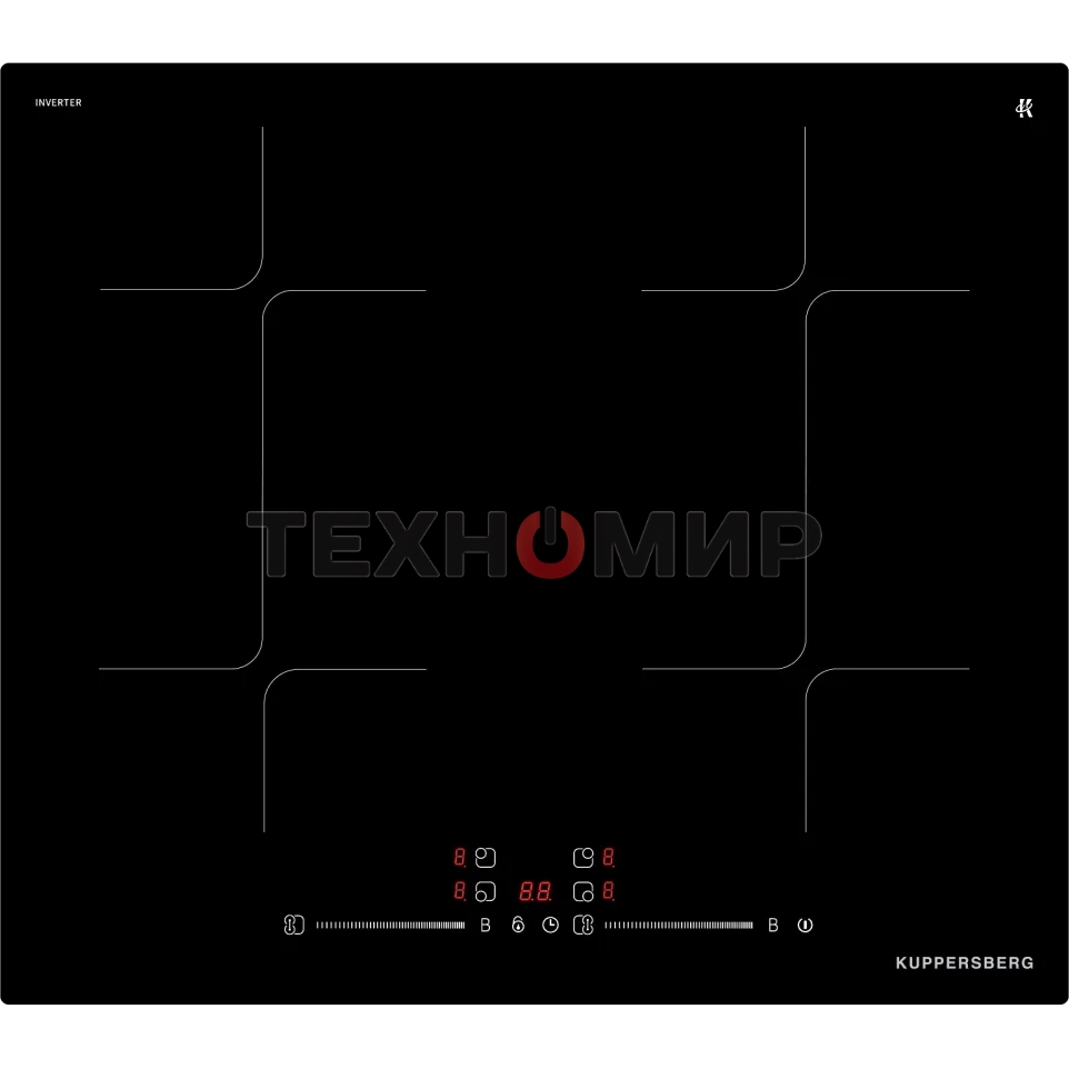 Варочная панель Kuppersberg ICI 625, индукция, High-Tech, 59 см, 9 уровней мощности, блокировка управления, автоматическое отключение, Inverter, таймер, Booster, Flexi-zone, слайдерное управление, черный