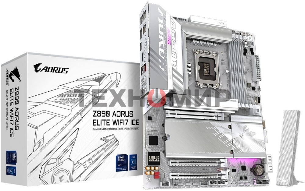 Материнская плата GIGABYTE Z890 AORUS ELITE WIFI7 ICE, LGA1851, Intel Z890, 4xDDR5, 4xSATA, 4xM.2, 1xPCIe 5.0 x16, 2xPCIe 4.0 x4, 1xDP (v1.4), 1xUSB Type-C, 1x2.5Gb LAN, Wi-Fi 7, Bluetooth 5.4, S/PDIF, 2x3.5 мм, 7.1, ATX